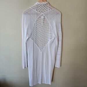 Chico's Women's Cardigan Duster, Size 1 (Medium/ 8/10) White Open Weave Knit